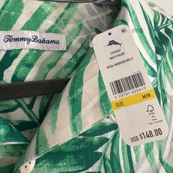NEW Tommy Bahama Men Med Misty Palms 100% Silk Shirt Short Slv Camp Resort Party - Picture 3 of 12